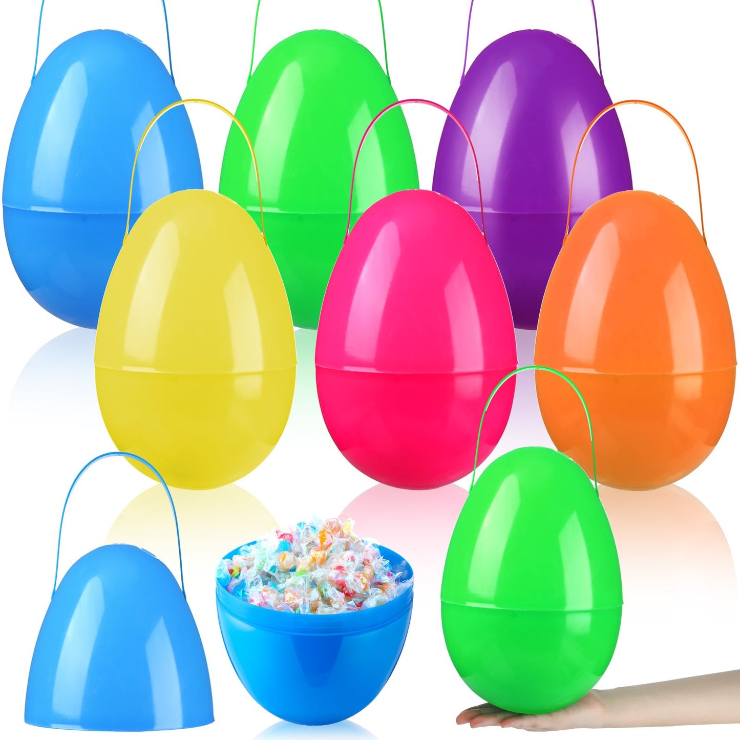 Funtery 6-Piece Jumbo Easter Eggs with Handles — 10 Inch Giant Plastic Eggs
