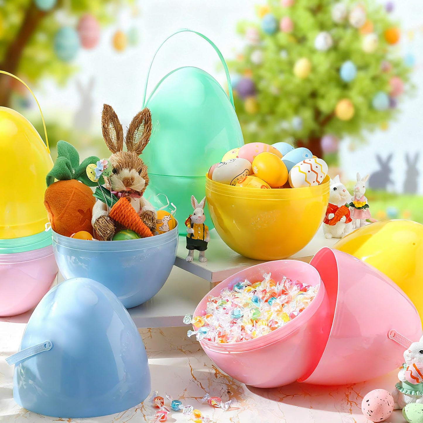 Funtery 8 Pcs Jumbo Easter Eggs - 10 Inch Plastic Giant Eggs with Handles | Multicolor