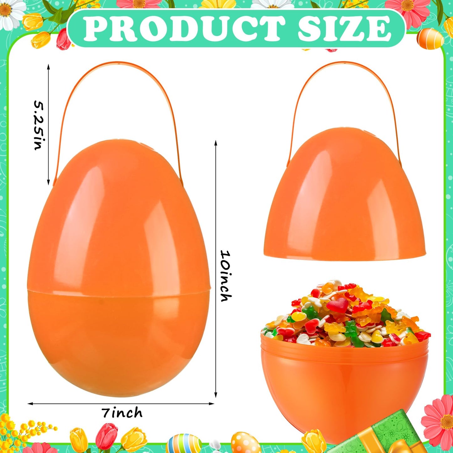 Funtery 6-Piece Jumbo Easter Eggs with Handles — 10 Inch Giant Plastic Eggs