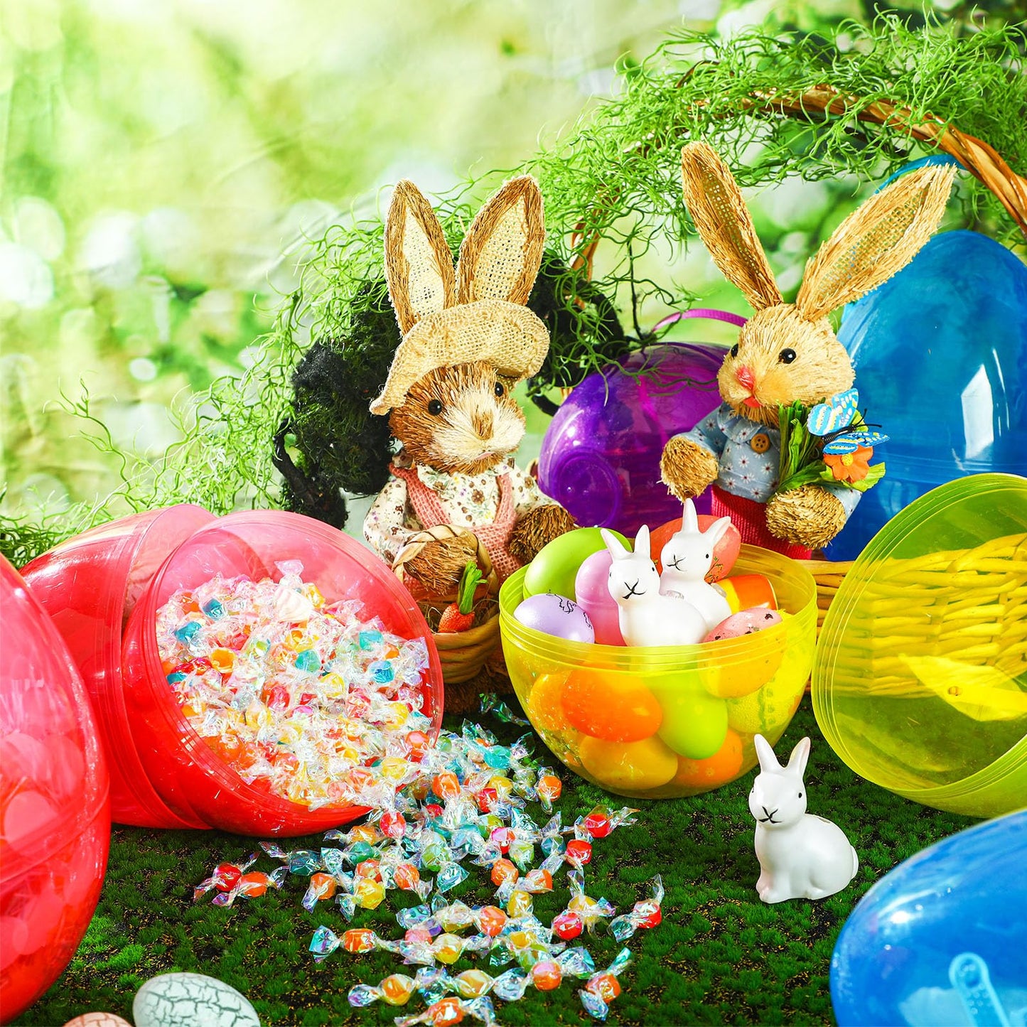Funtery 8 Pcs Jumbo Easter Eggs 10 Inch with Handles – Clear Fillable Baskets