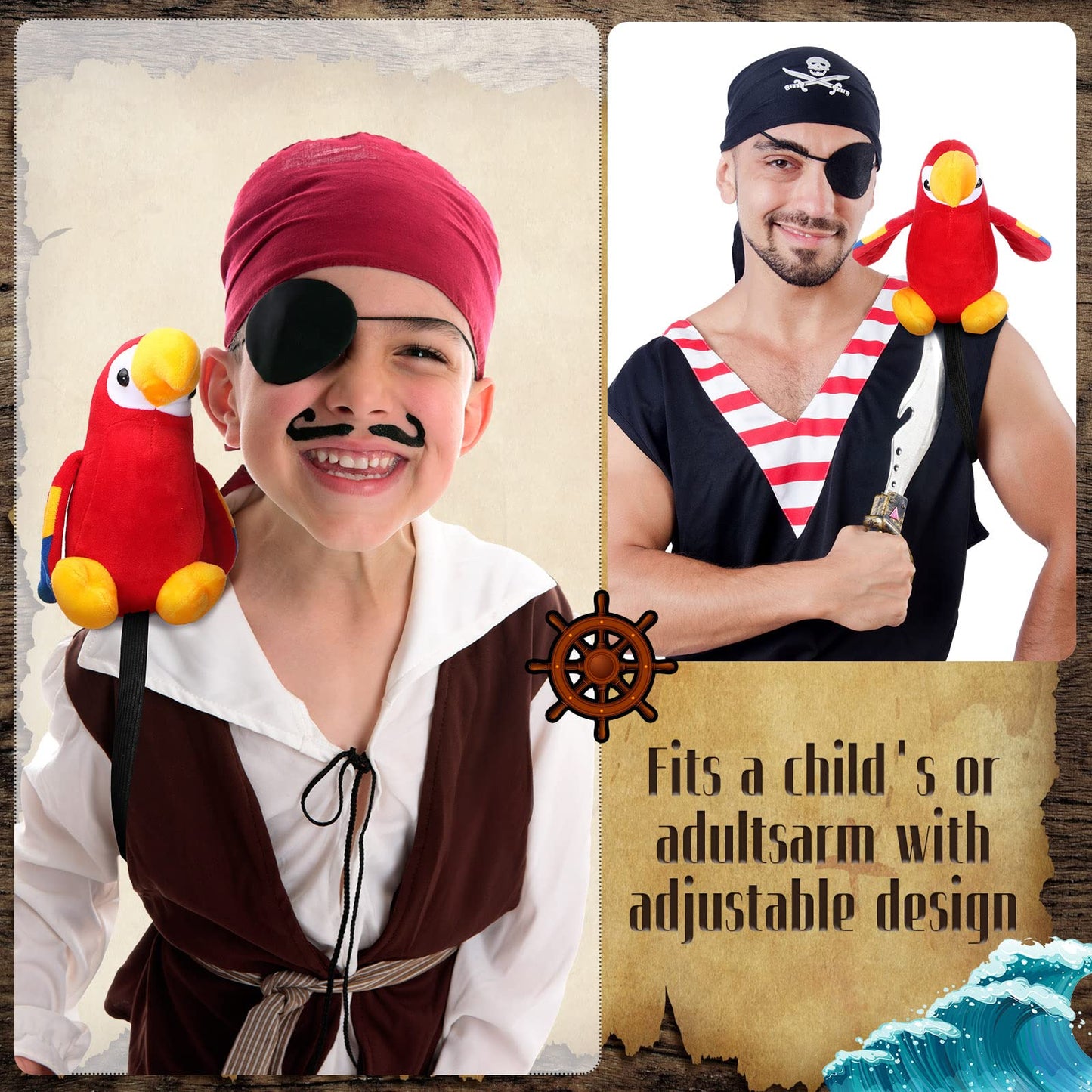 Funtery Halloween Stuffed Pirate Parrot on Shoulder – Red Plush Costume Accessory