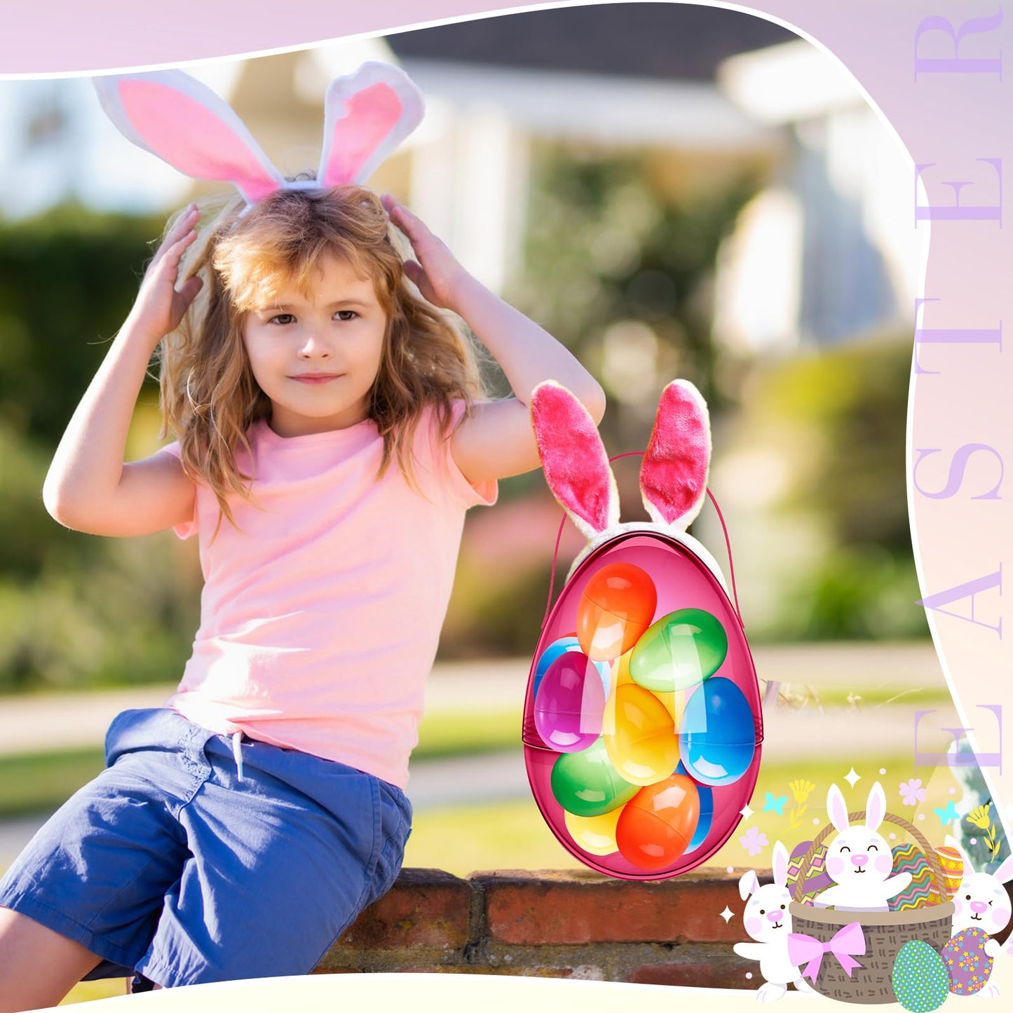 Funtery 8 Pcs Jumbo Easter Eggs 10 Inch with Handles – Clear Fillable Baskets