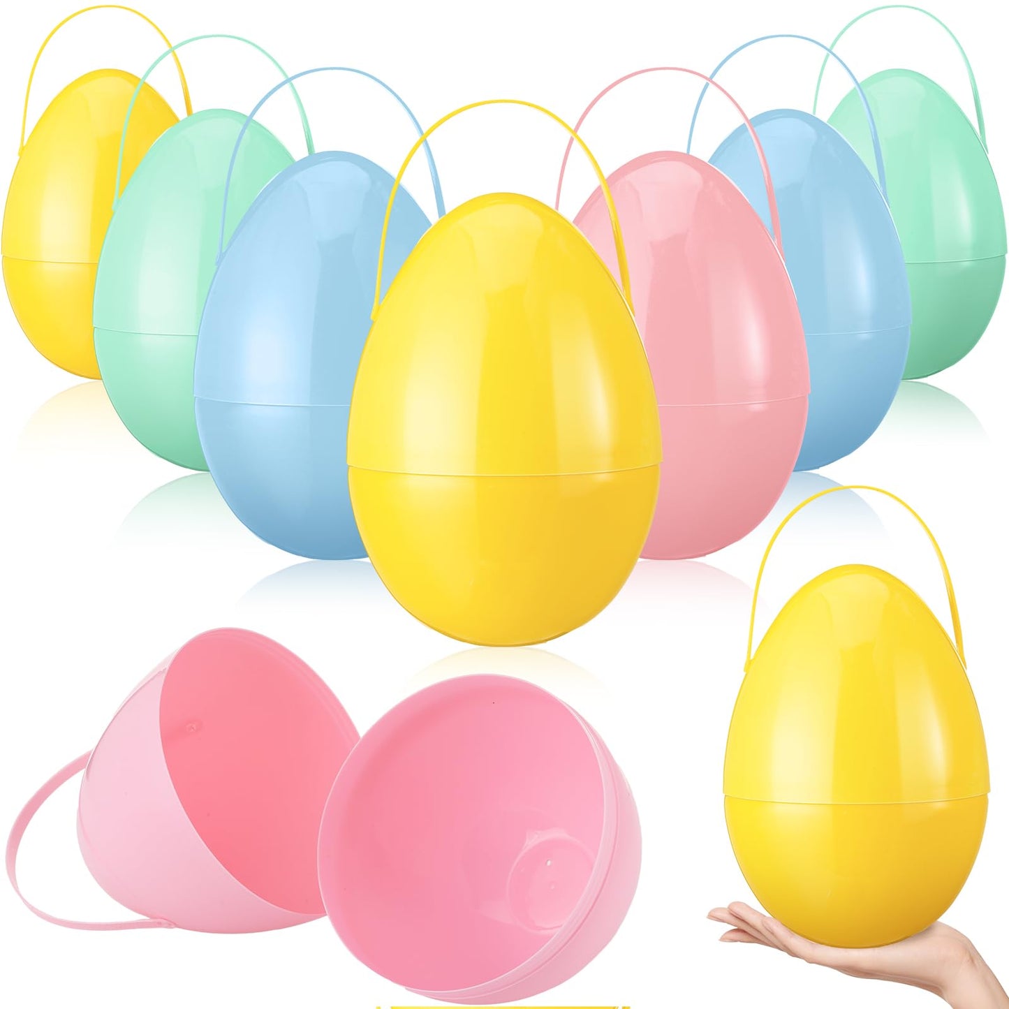 Funtery 8 Pcs Jumbo Easter Eggs - 10 Inch Plastic Giant Eggs with Handles | Multicolor
