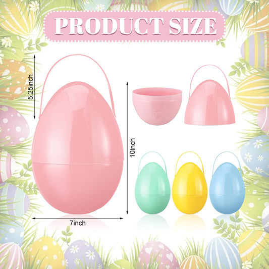 Funtery 8 Pcs Jumbo Easter Eggs - 10 Inch Plastic Giant Eggs with Handles | Multicolor