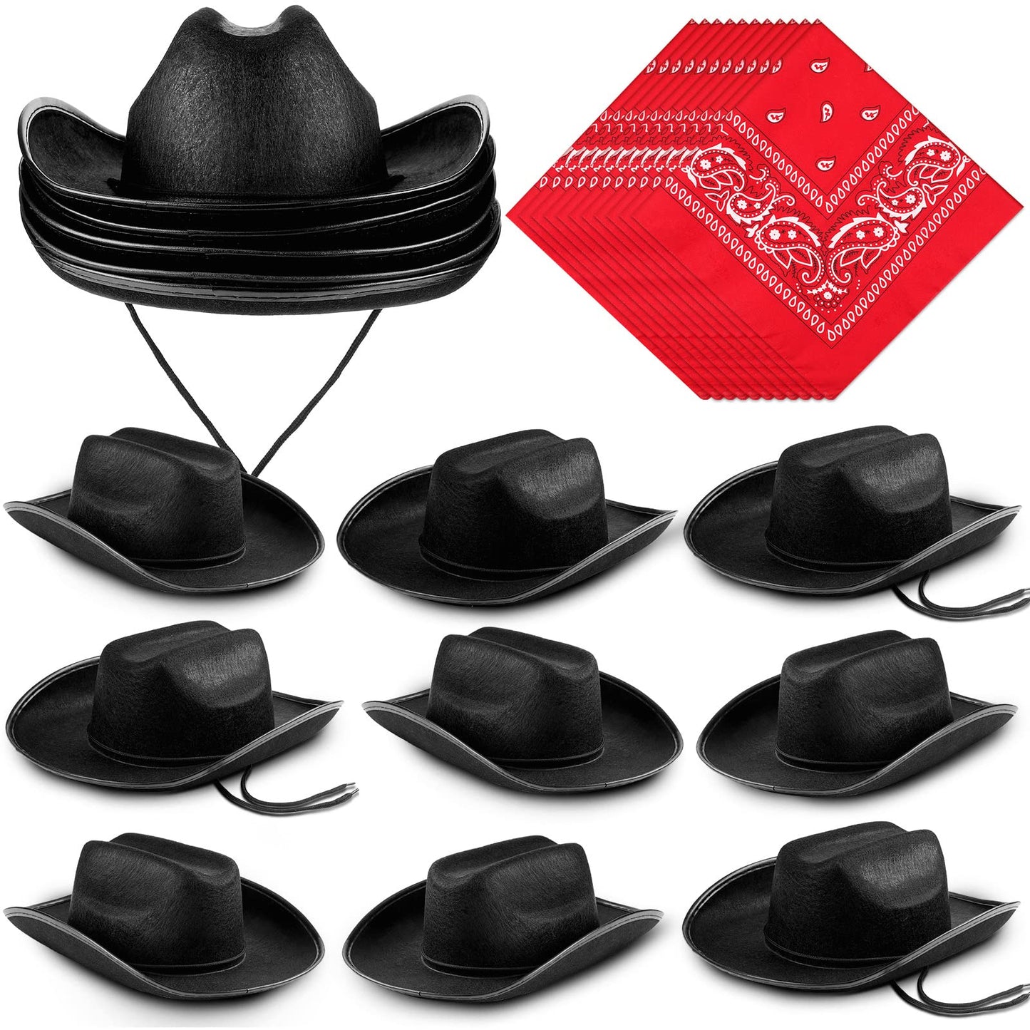 Funtery Kids Cowboy Hats with Red Bandanas – 20 Pack (10 Sets) for Parties & Cosplay