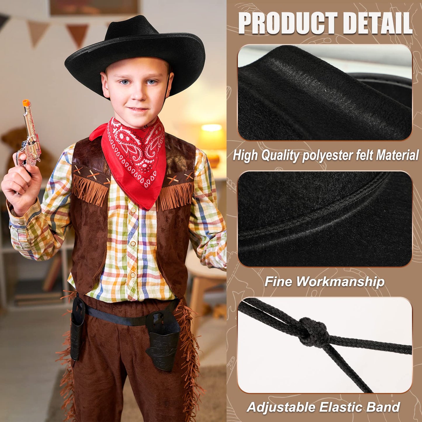 Funtery Kids Cowboy Hats with Red Bandanas – 20 Pack (10 Sets) for Parties & Cosplay