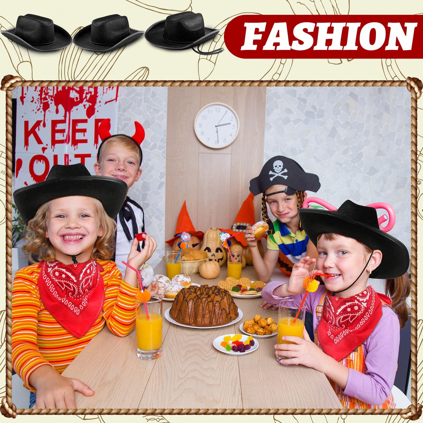 Funtery Kids Cowboy Hats with Red Bandanas – 20 Pack (10 Sets) for Parties & Cosplay