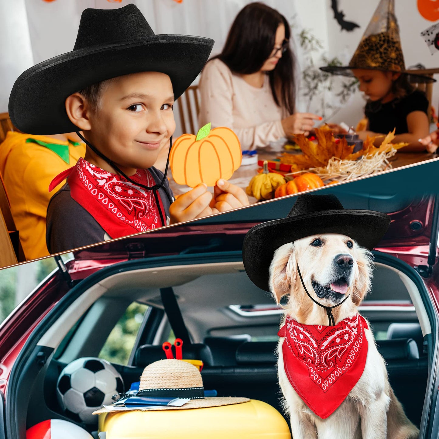 Funtery Kids Cowboy Hats with Red Bandanas – 20 Pack (10 Sets) for Parties & Cosplay
