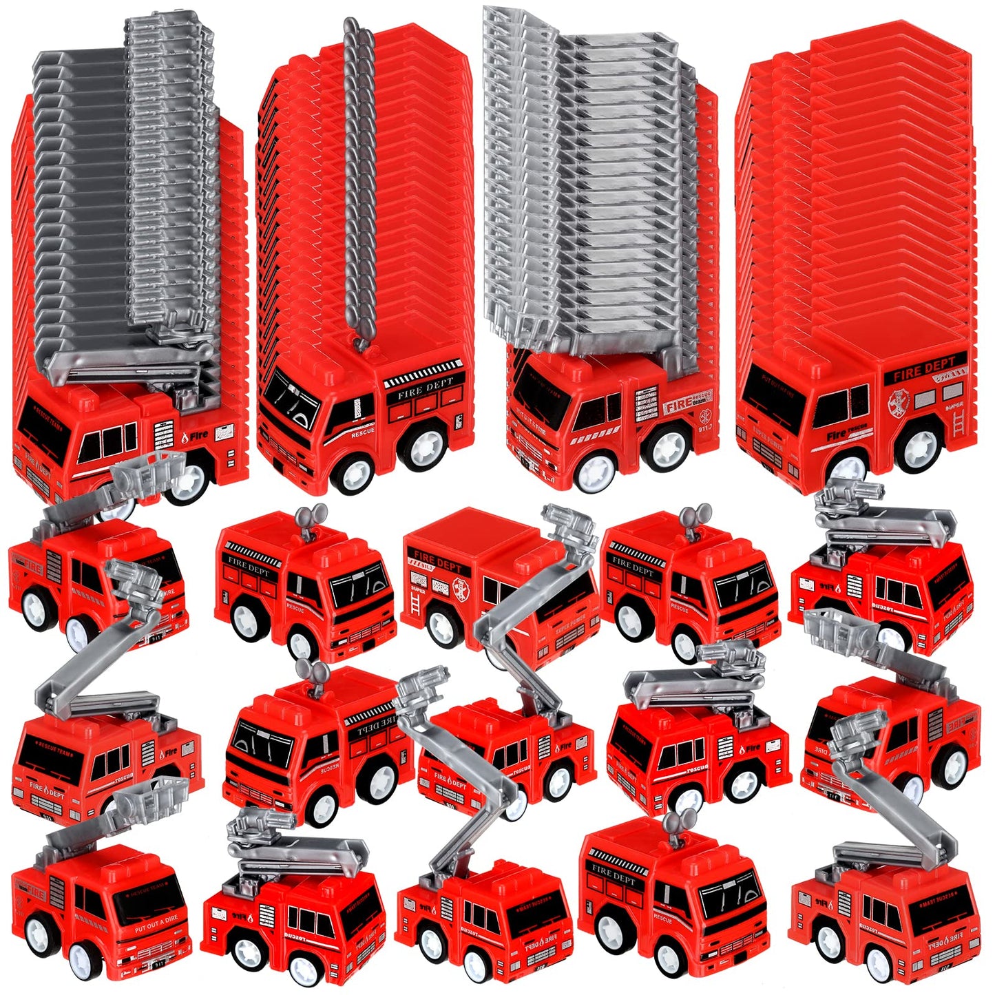 Funtery Mini Pullback Fire Truck Toys Bulk – 48-Piece Set, 4 Styles, Party Favors for Kids 3+
