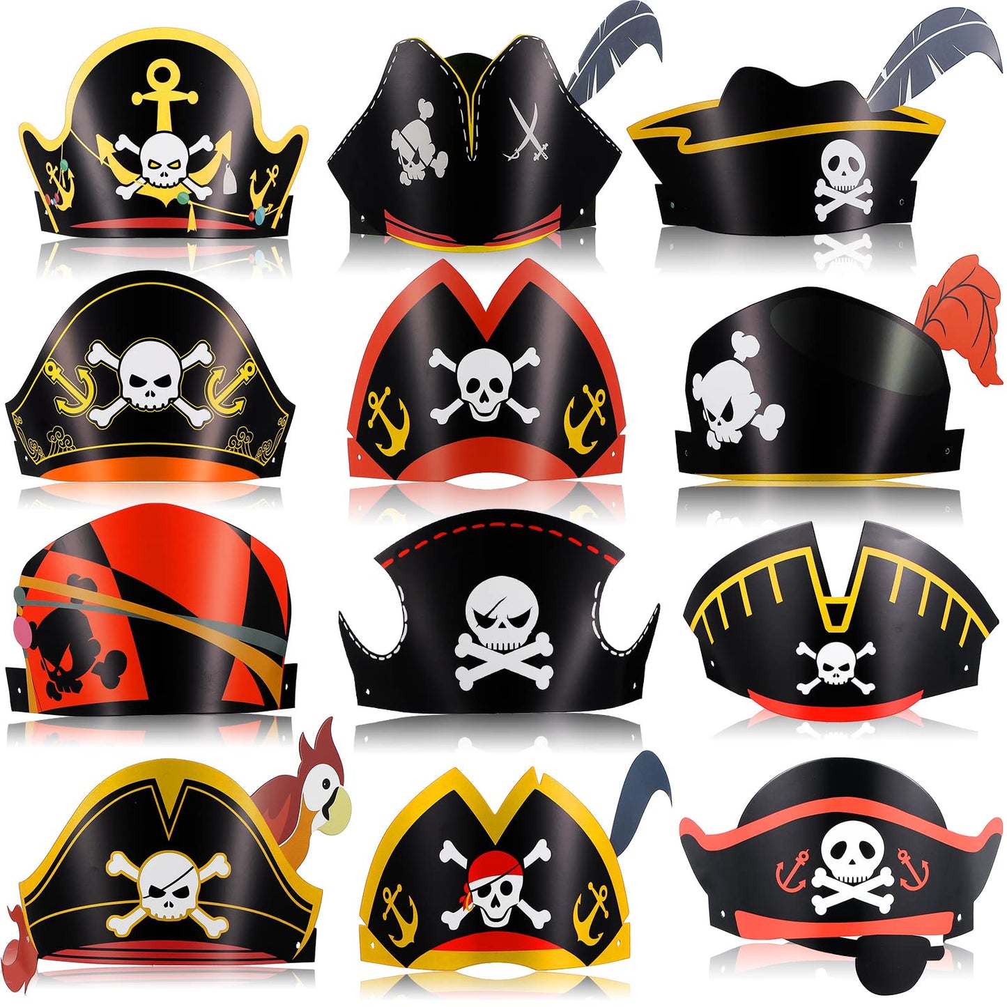 Funtery 48 Pcs Pirate Hat Party Accessories – Classic Kids Pirate Hats for Halloween & Cosplay