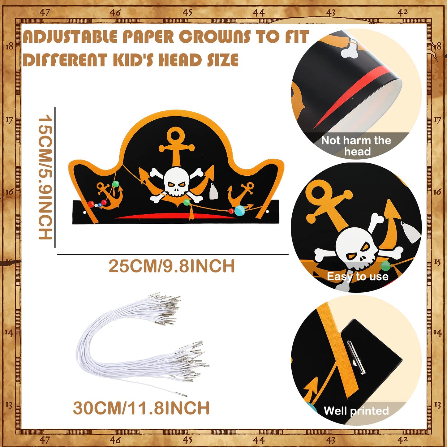 Funtery 48 Pcs Pirate Hat Party Accessories – Classic Kids Pirate Hats for Halloween & Cosplay