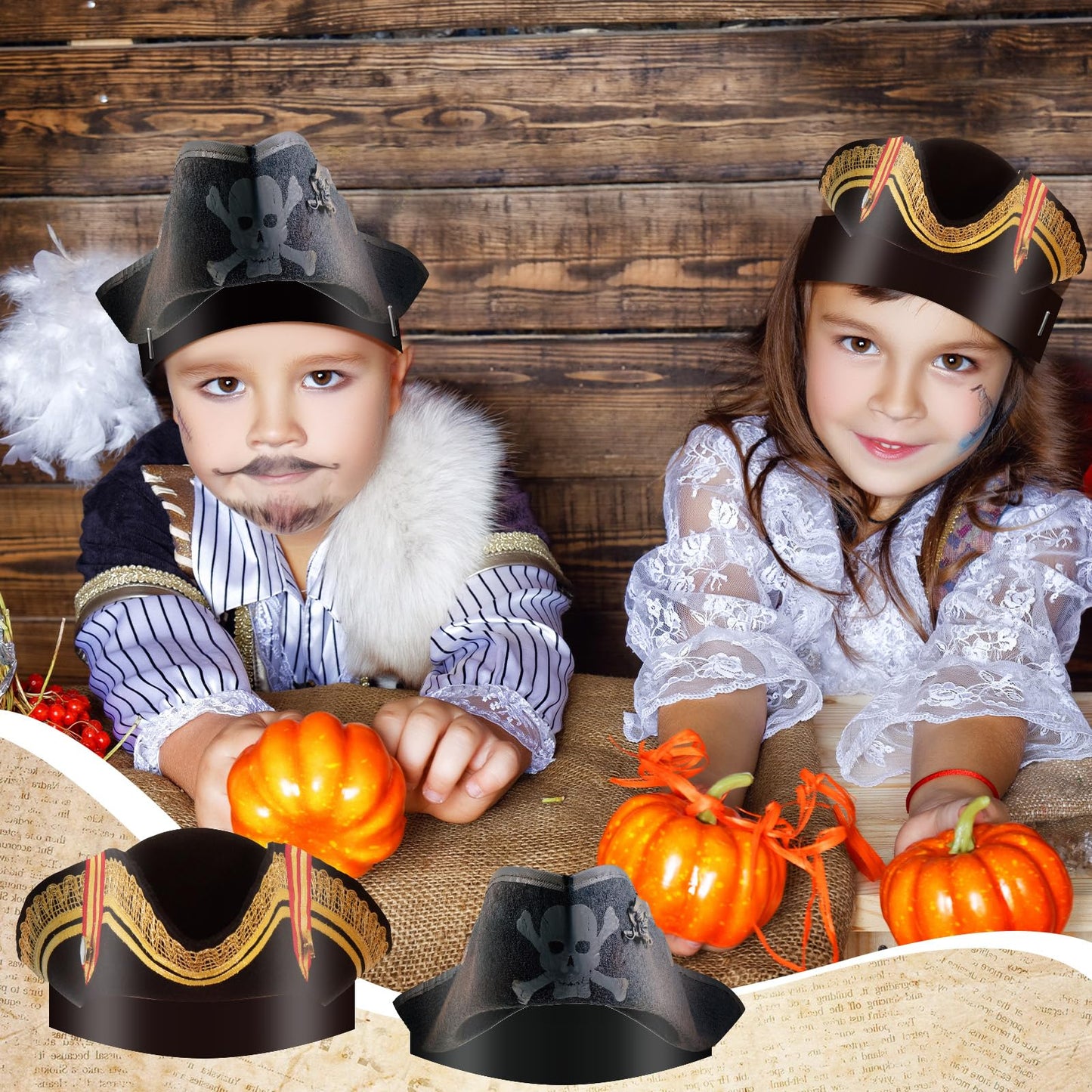 Funtery 48 Pcs Pirate Hat Party Accessories – Kids & Adults Halloween Pirate Cosplay Caps (Captain)