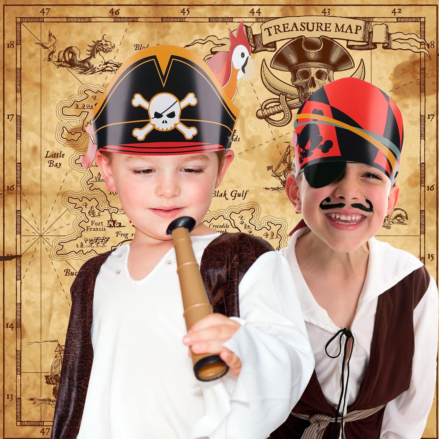 Funtery 48 Pcs Pirate Hat Party Accessories – Classic Kids Pirate Hats for Halloween & Cosplay