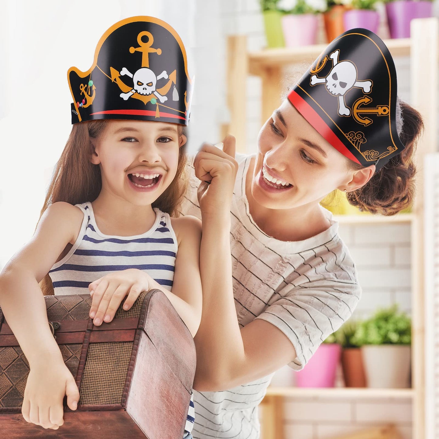 Funtery 48 Pcs Pirate Hat Party Accessories – Classic Kids Pirate Hats for Halloween & Cosplay