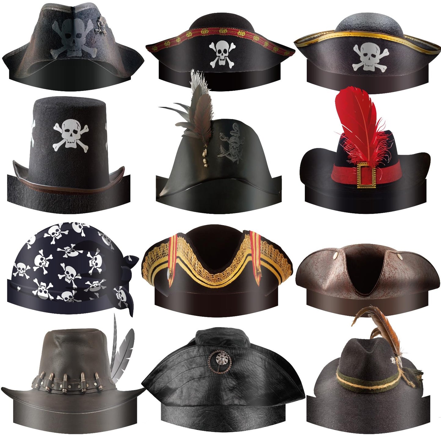 Funtery 48 Pcs Pirate Hat Party Accessories – Kids & Adults Halloween Pirate Cosplay Caps (Captain)