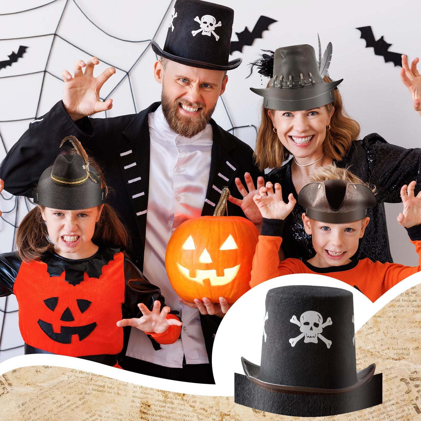 Funtery 48 Pcs Pirate Hat Party Accessories – Kids & Adults Halloween Pirate Cosplay Caps (Captain)