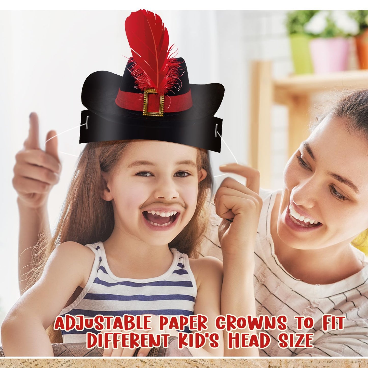 Funtery 48 Pcs Pirate Hat Party Accessories – Kids & Adults Halloween Pirate Cosplay Caps (Captain)