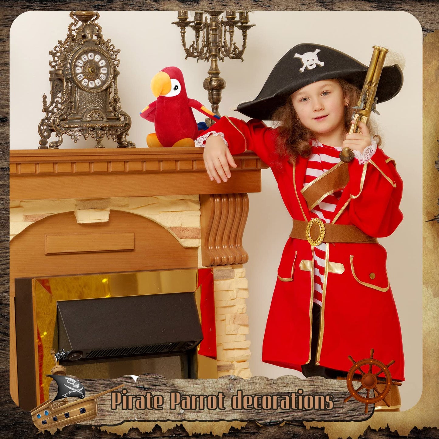 Funtery Halloween Stuffed Pirate Parrot on Shoulder – Red Plush Costume Accessory