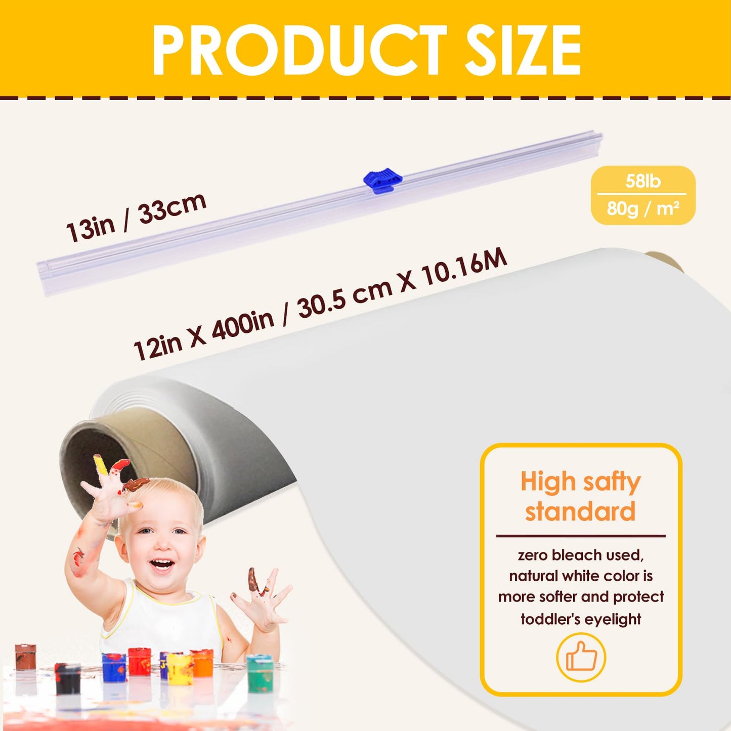Funto Finger Paint Paper Roll 12x400 — Size-Free, Non-Toxic, Bleed-Resistant