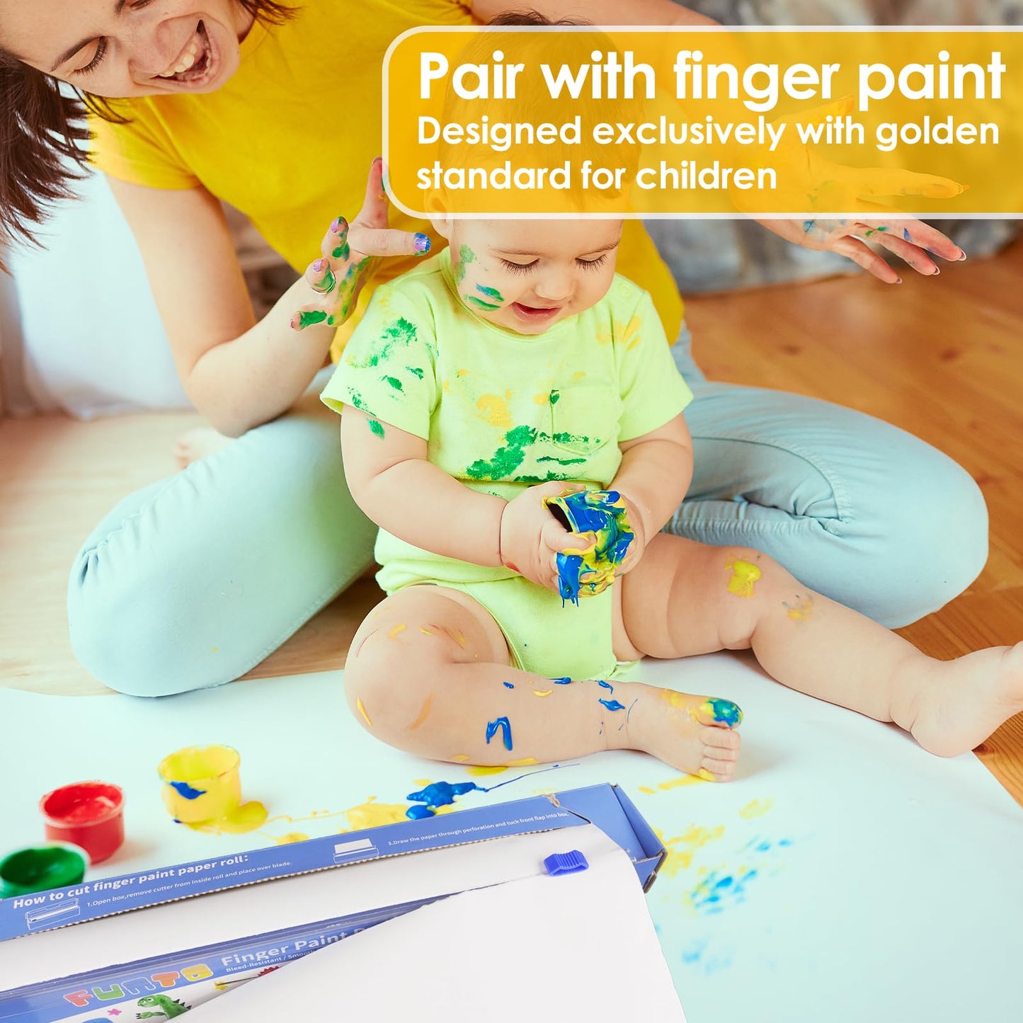Funto Finger Paint Paper Roll 12x400 — Size-Free, Non-Toxic, Bleed-Resistant