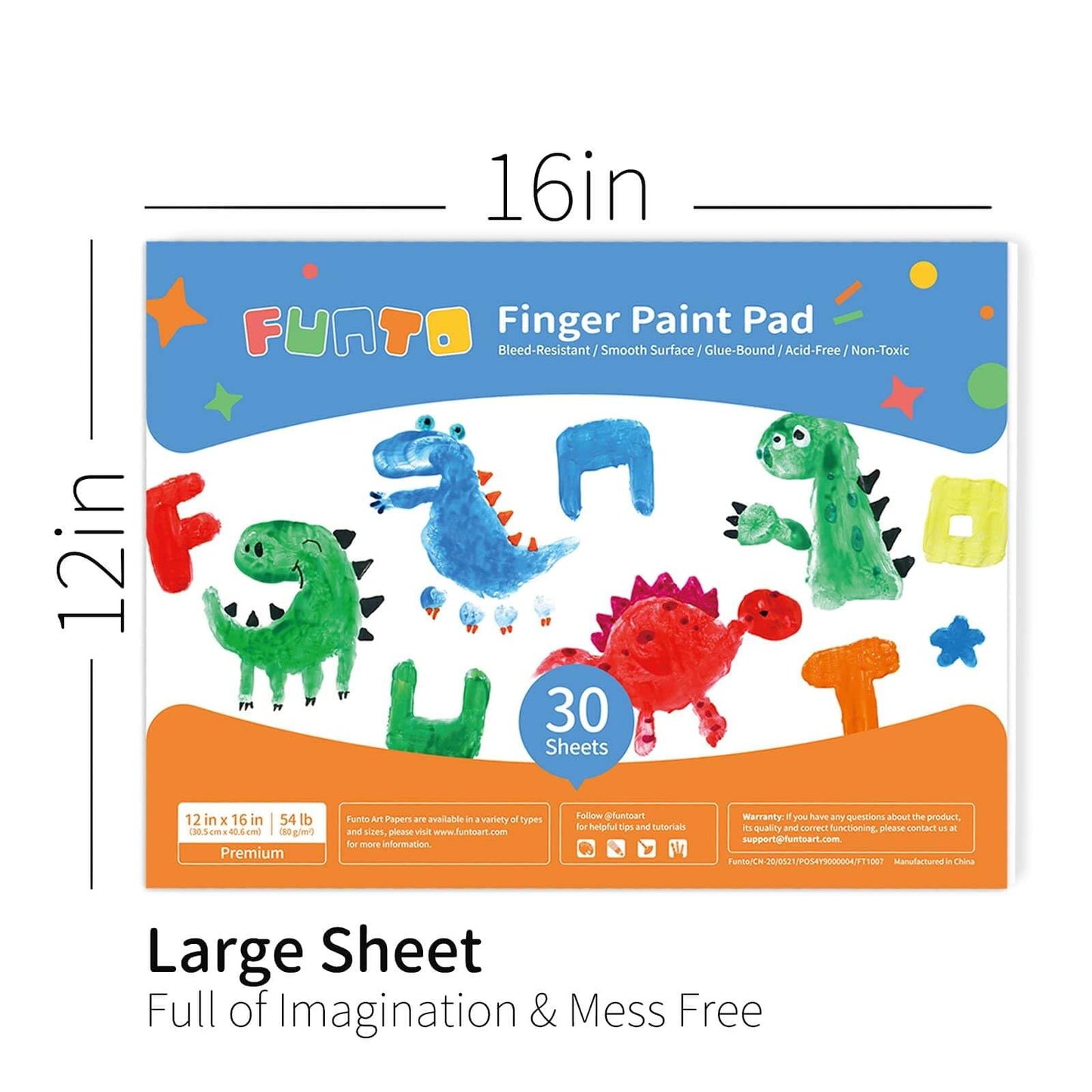 Funto Finger Paint Pad for Kids – 60 Sheets, 12x16 Inches, 2-Pack – Toddler Art Paper for Finger Painting & Drawing
