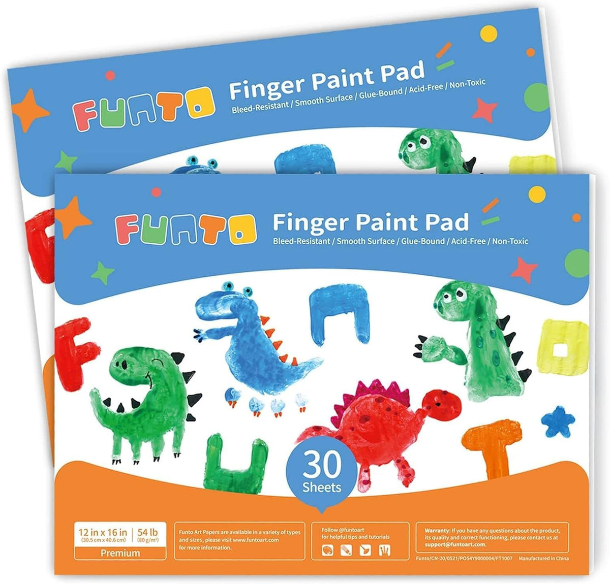 Funto Finger Paint Pad for Kids – 60 Sheets, 12x16 Inches, 2-Pack – Toddler Art Paper for Finger Painting & Drawing