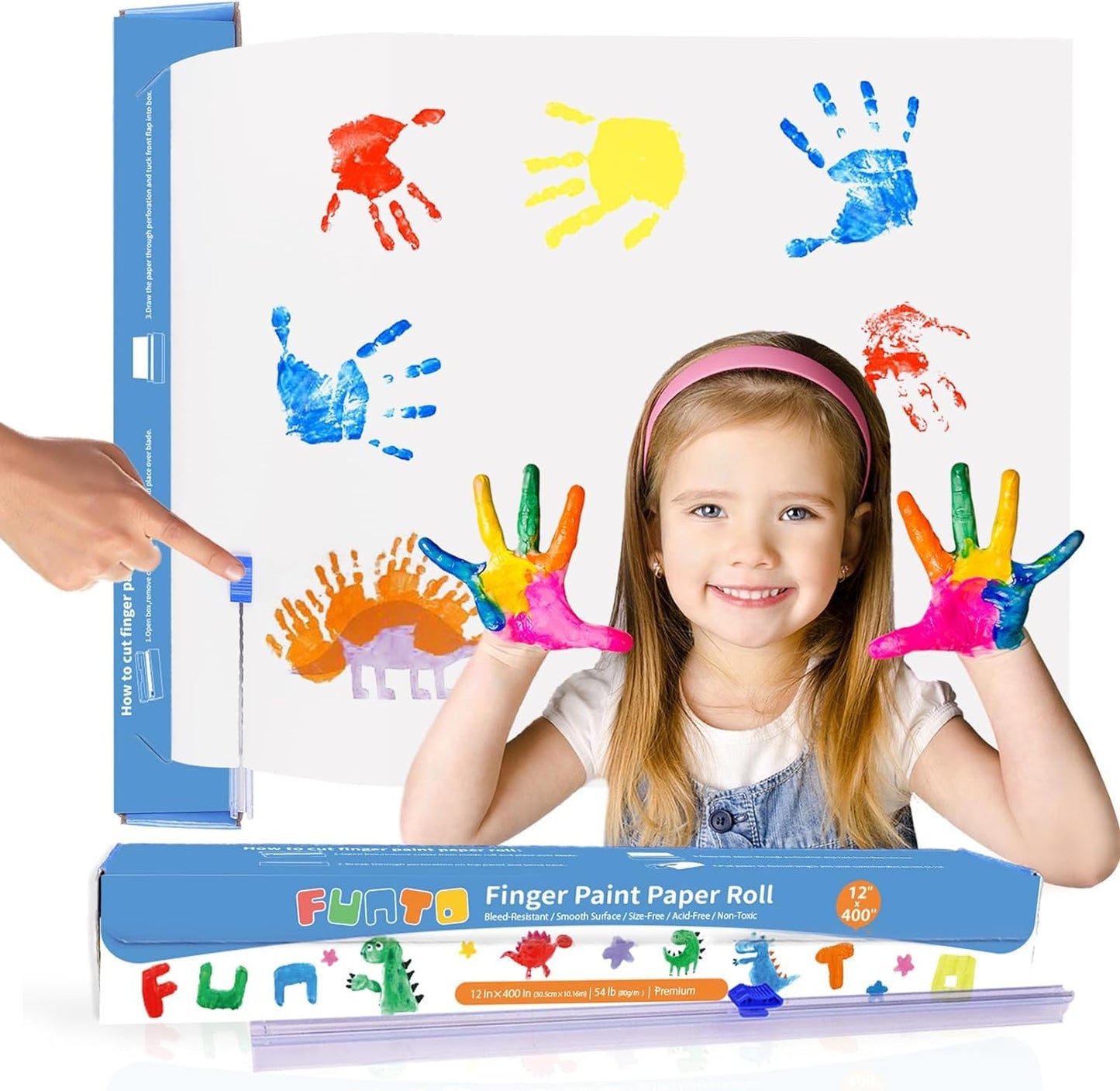 Funto Finger Paint Paper Roll 12x400 — Size-Free, Non-Toxic, Bleed-Resistant