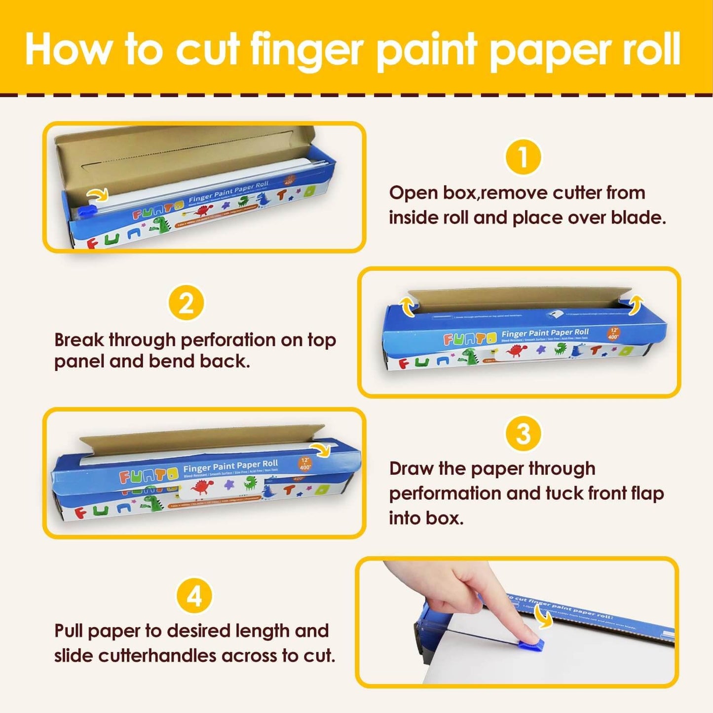 Funto Finger Paint Paper Roll 12x400 — Size-Free, Non-Toxic, Bleed-Resistant