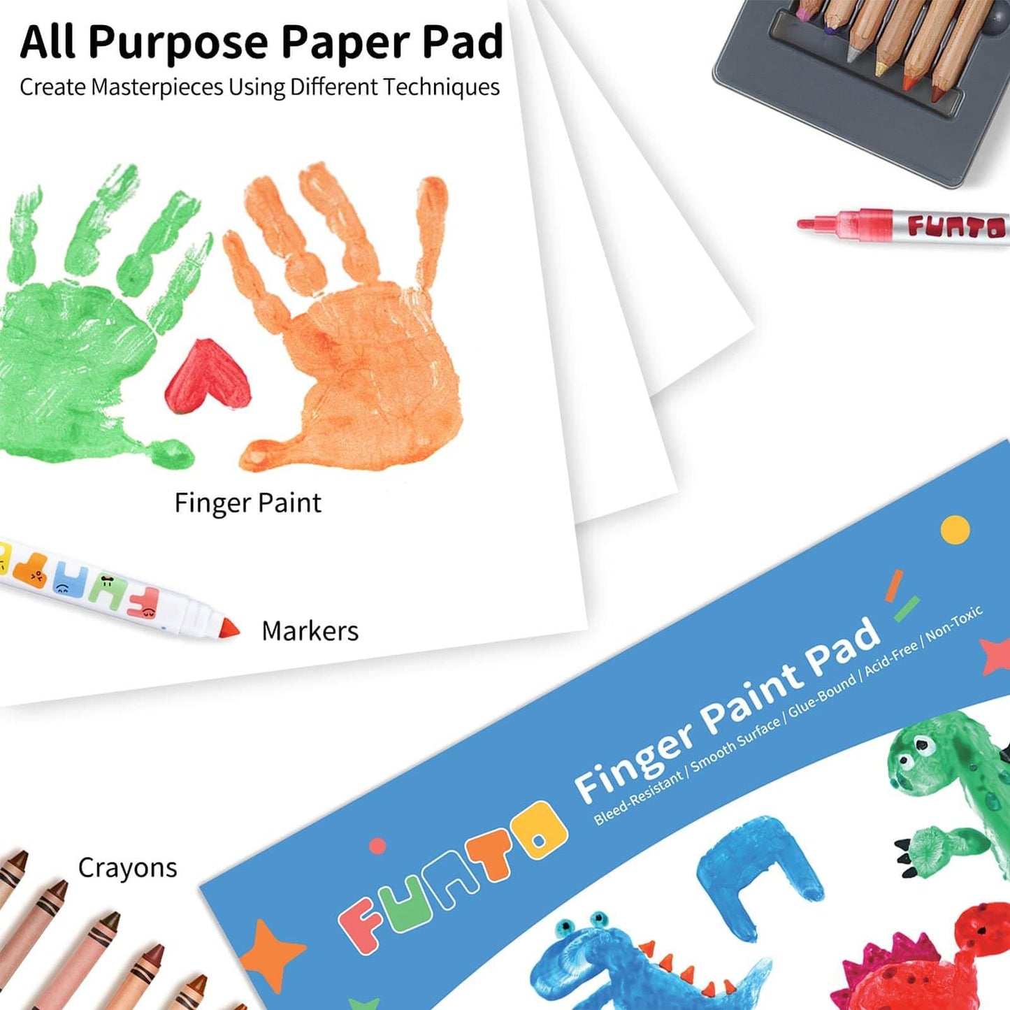 Funto Finger Paint Pad for Kids – 60 Sheets, 12x16 Inches, 2-Pack – Toddler Art Paper for Finger Painting & Drawing