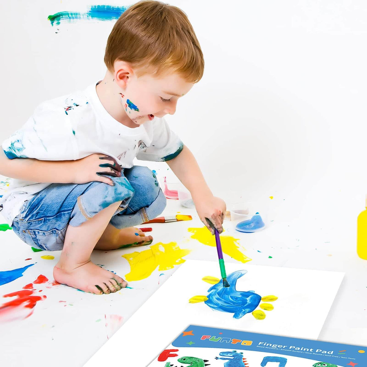 Funto Finger Paint Pad for Kids – 60 Sheets, 12x16 Inches, 2-Pack – Toddler Art Paper for Finger Painting & Drawing