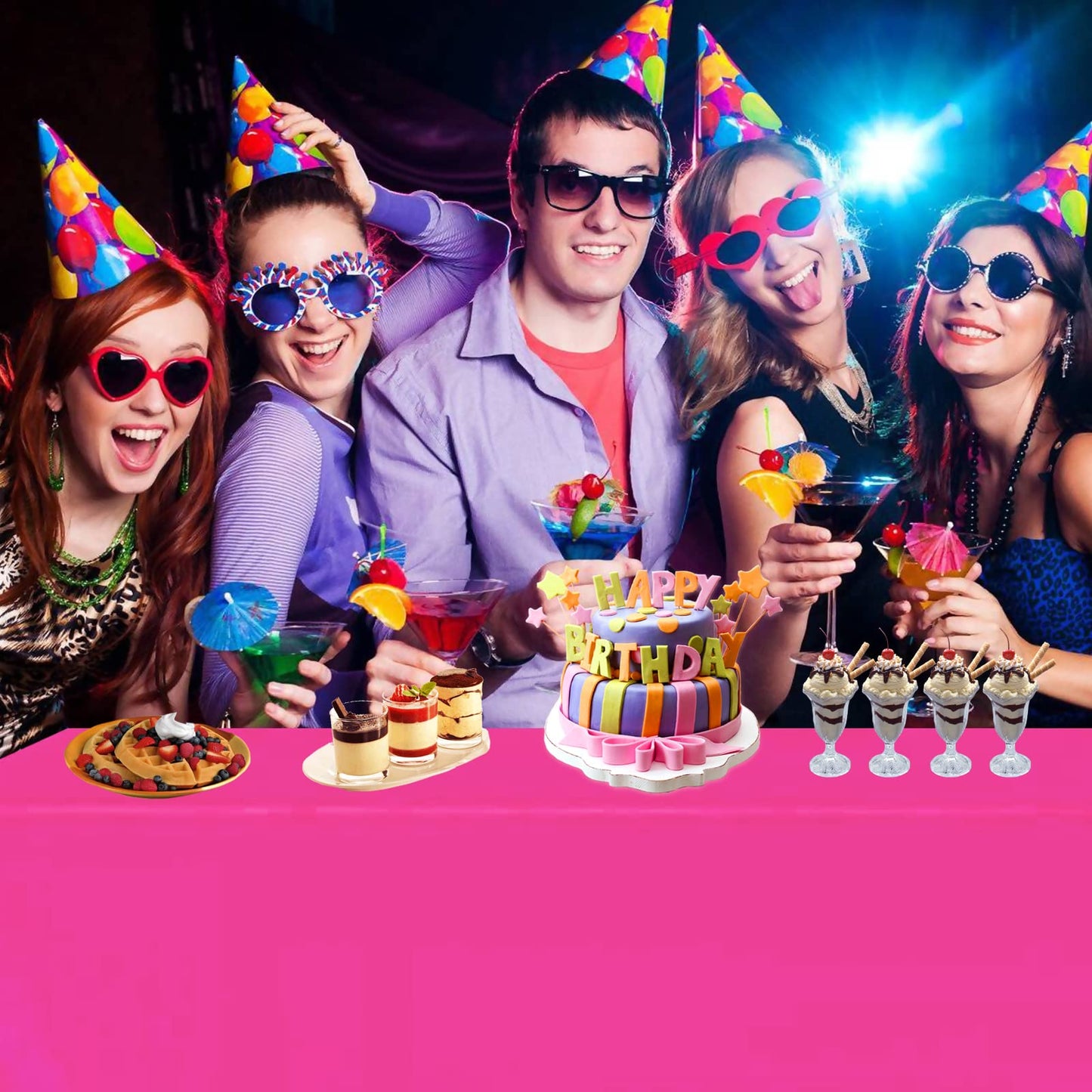 FUNTOOB Hot Pink Tablecloth 4-Pack – 54 x 72 in Disposable Party Cover