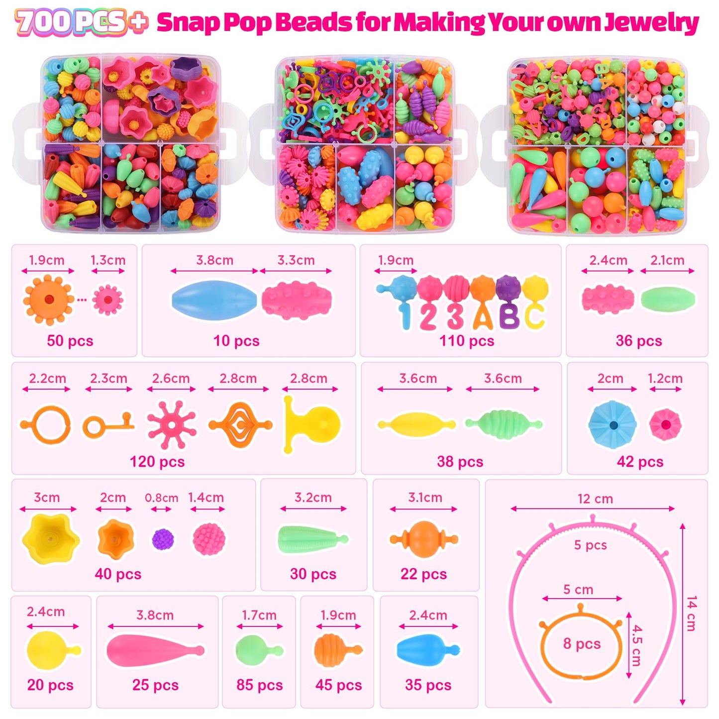 Funtopia Pop Beads – 700+ Snap Beads DIY Jewelry Kit for Kids 3-6 (X-Large)