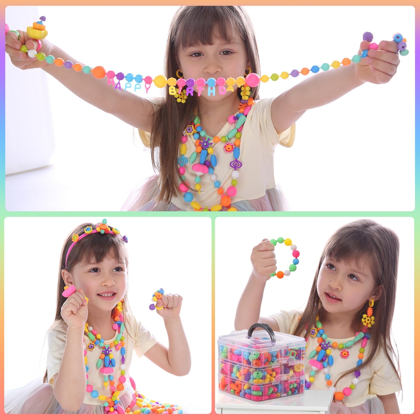 Funtopia Pop Beads – 700+ Snap Beads DIY Jewelry Kit for Kids 3-6 (X-Large)