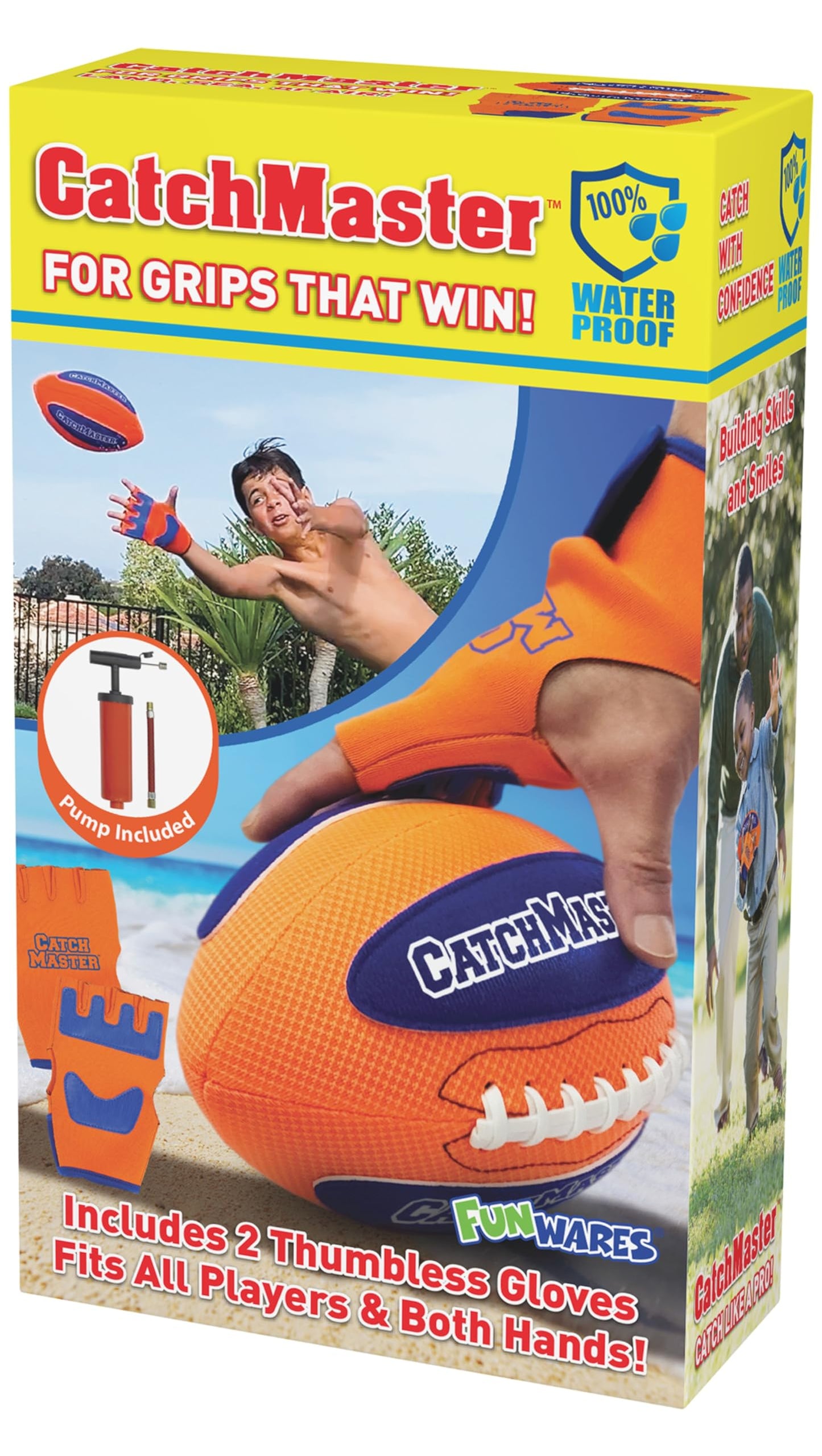 Funwares CatchMaster Water Football Set – Lightweight Ball & 2 Gloves for Beach, Pool, Backyard