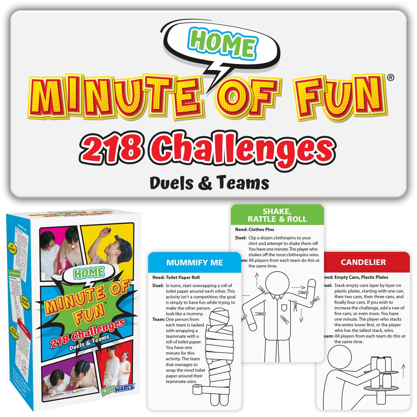 Funwares Home Edition – 218 Minute-to-Win-It Challenges for 2–12 Players