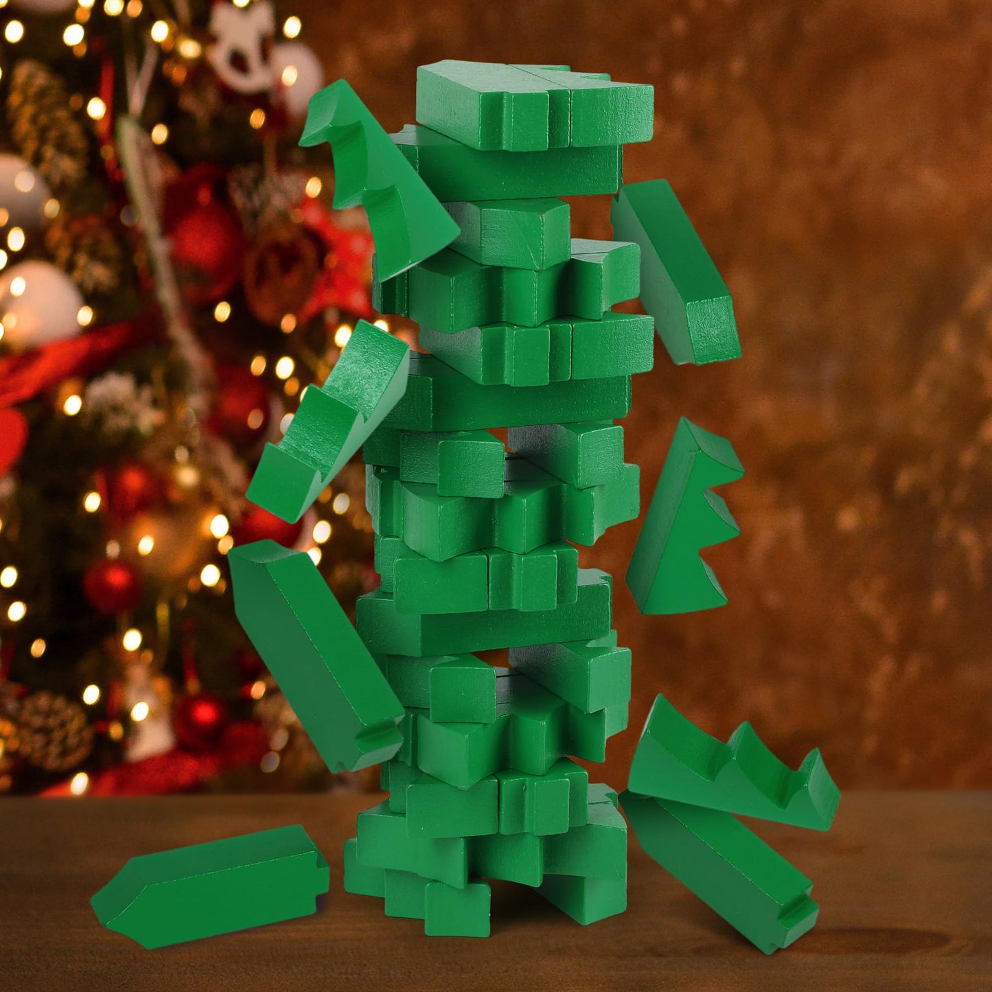 Funwares Santa’s Stack-Up: Wooden Christmas Tree Stacking Game for Family Fun | Ages 6+