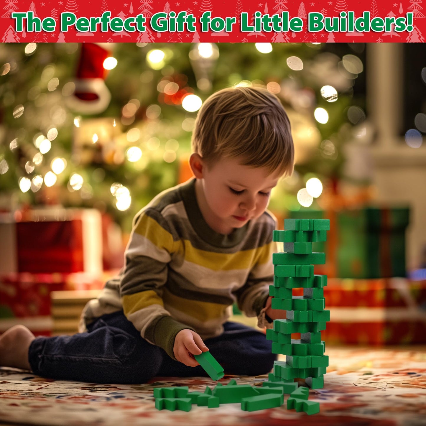 Funwares Santa’s Stack-Up: Wooden Christmas Tree Stacking Game for Family Fun | Ages 6+