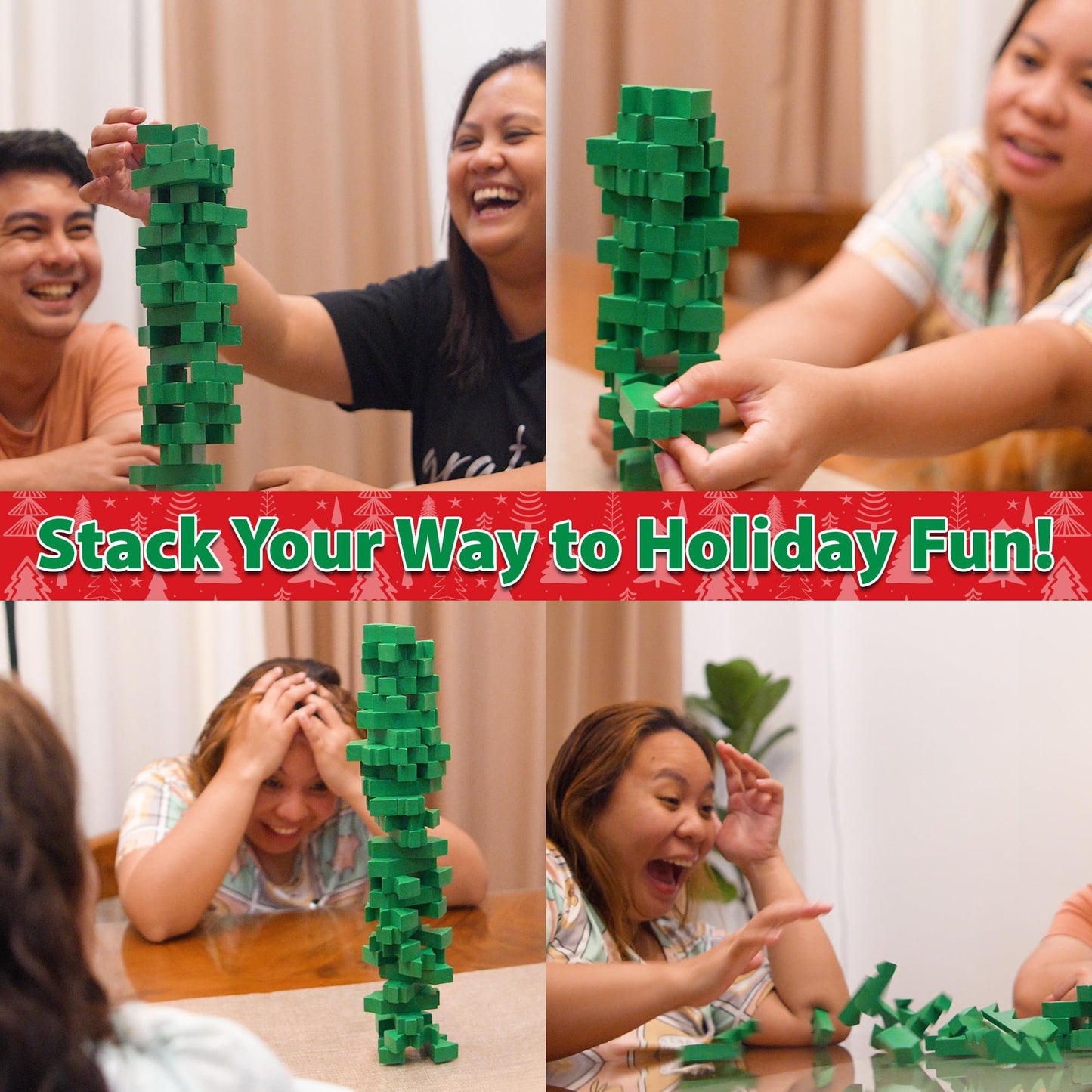 Funwares Santa’s Stack-Up: Wooden Christmas Tree Stacking Game for Family Fun | Ages 6+