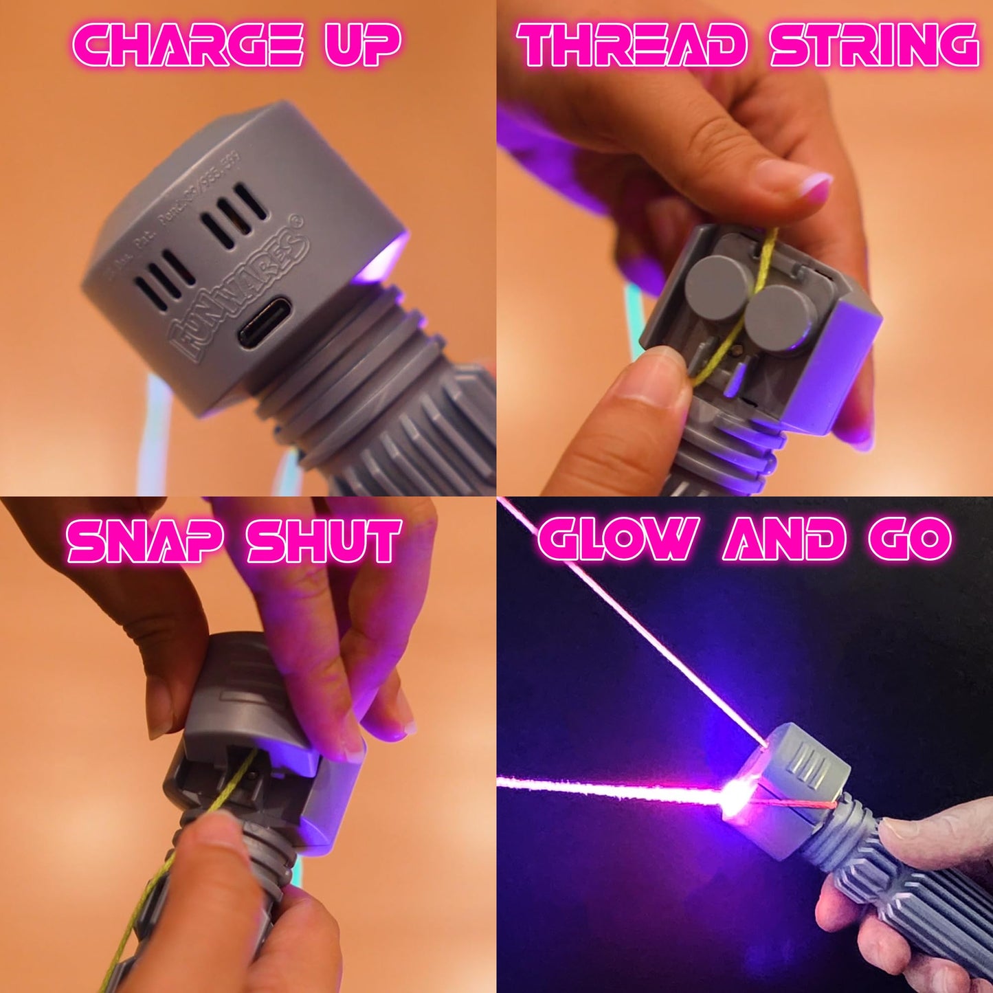 Funwares String Thing - Glowing String Toy with Built-in Blacklight | Rechargeable Fun for All Ages