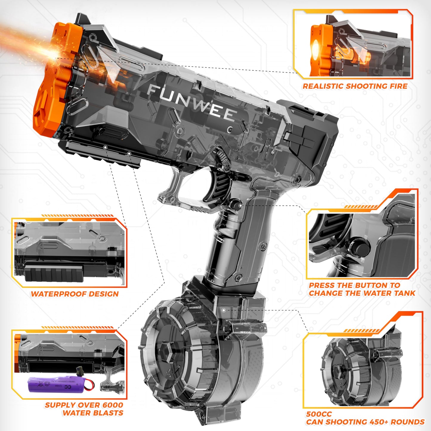 Funwee 2025 Upgrade 2 Pack Electric Water Guns – Light Up, High Capacity & Long Range