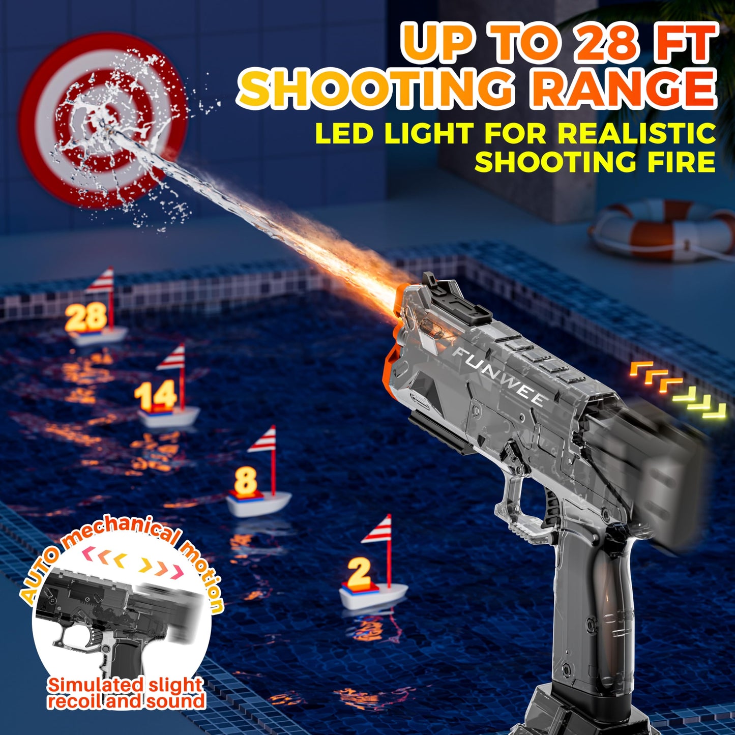 Funwee 2025 Upgrade 2 Pack Electric Water Guns – Light Up, High Capacity & Long Range