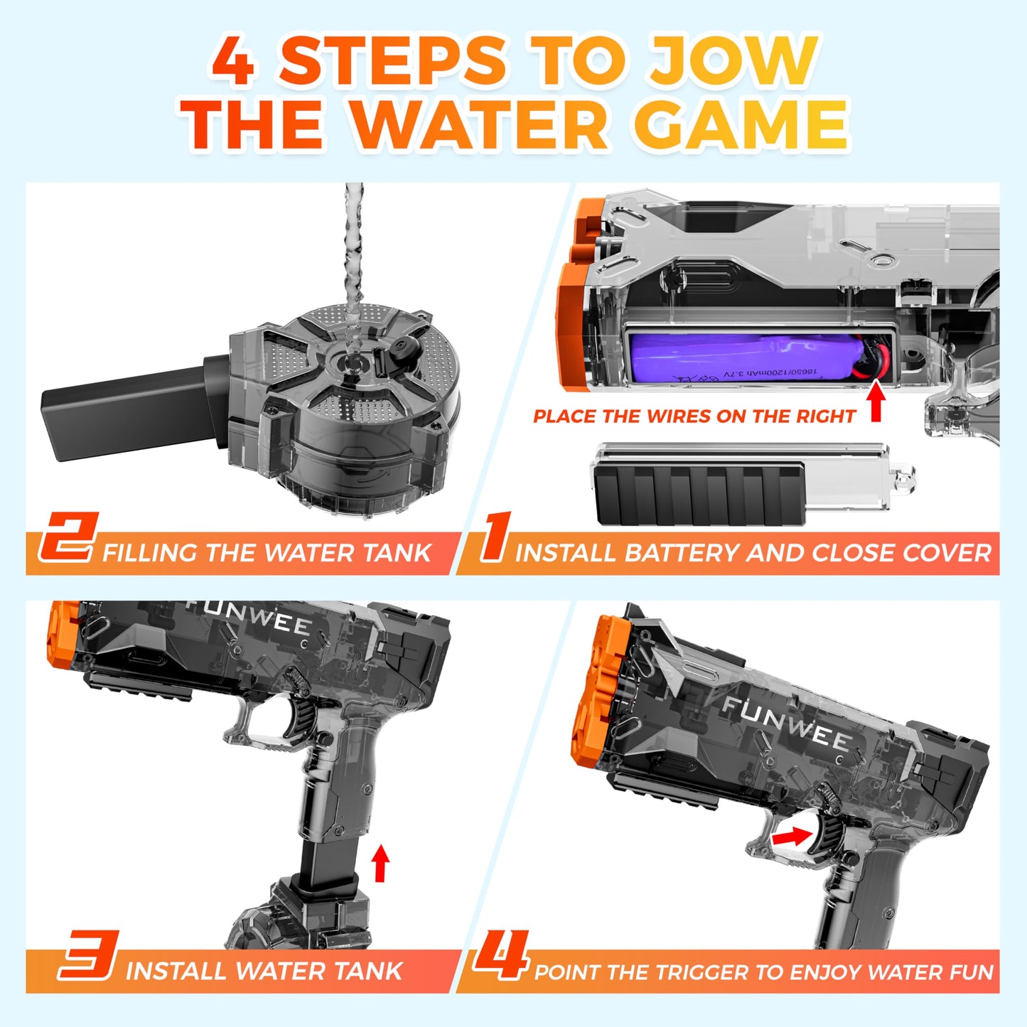 Funwee 2025 Upgrade 2 Pack Electric Water Guns – Light Up, High Capacity & Long Range