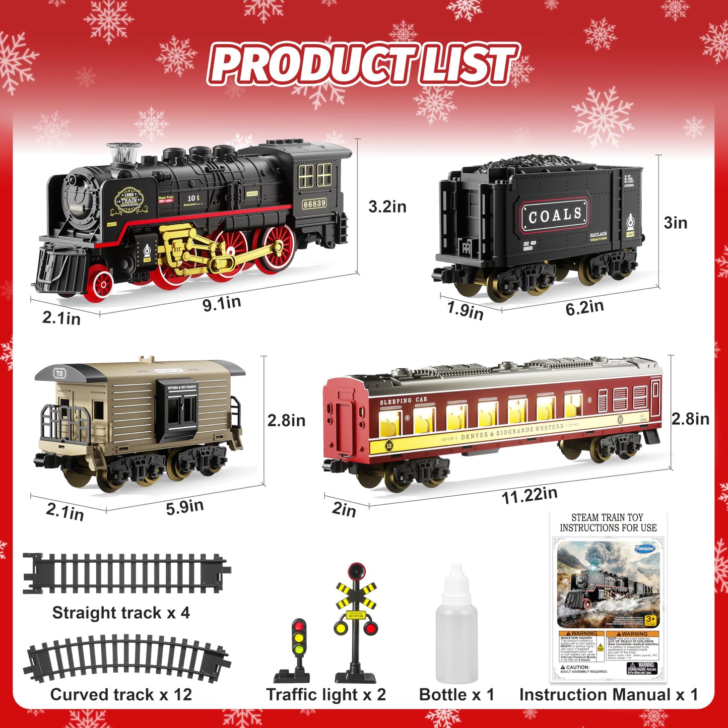 Funwee Electric Train Toy with Smokes, Lights & Sound – Track Set for Kids 3-7+