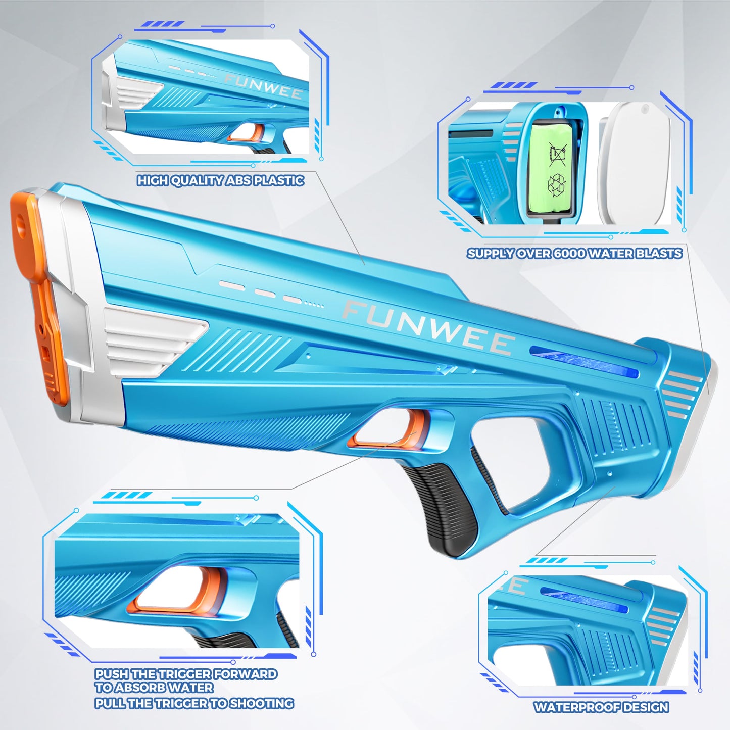 Funwee Electric Water Gun for Adults & Kids – High-Powered Auto Water Blaster with 28-32 ft Range