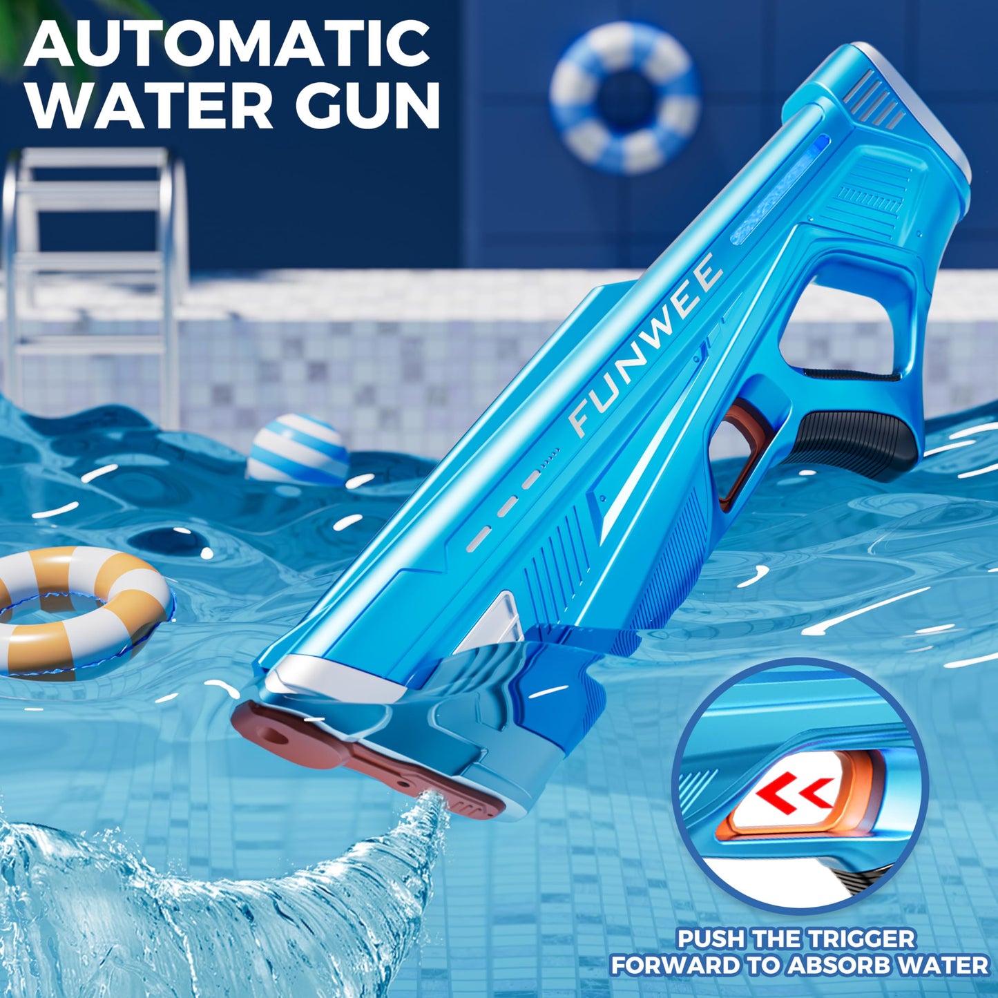 Funwee Electric Water Gun for Adults & Kids – High-Powered Auto Water Blaster with 28-32 ft Range