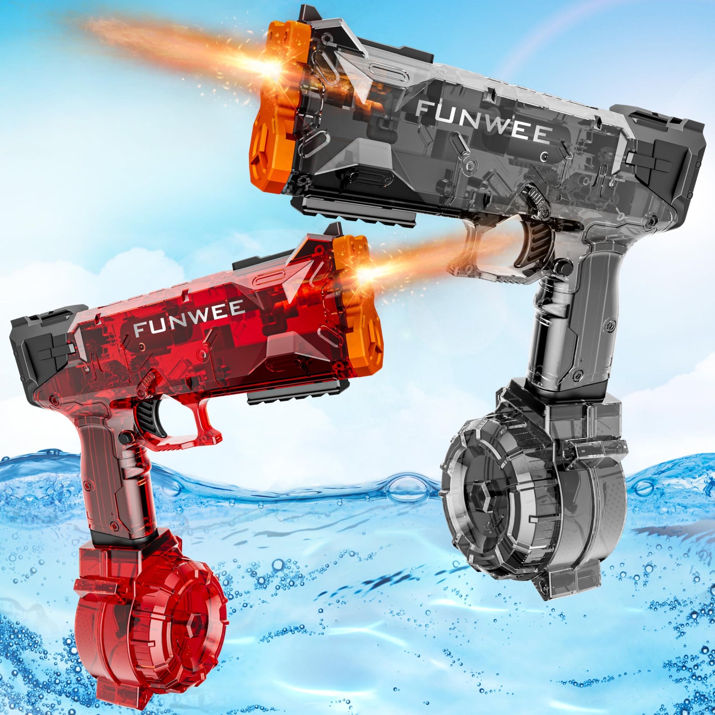 Funwee 2025 Upgraded 2-Pack Electric Water Guns – Light Up, Long-Range Power