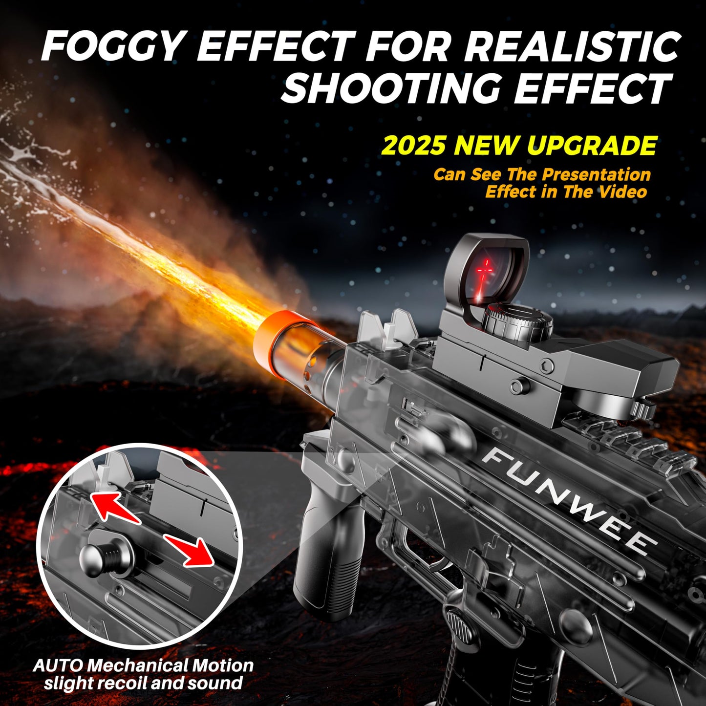 Funwee 2025 Electric Water Gun with Type-C Charging – Foggy Effect, Long Range Blaster (Black)