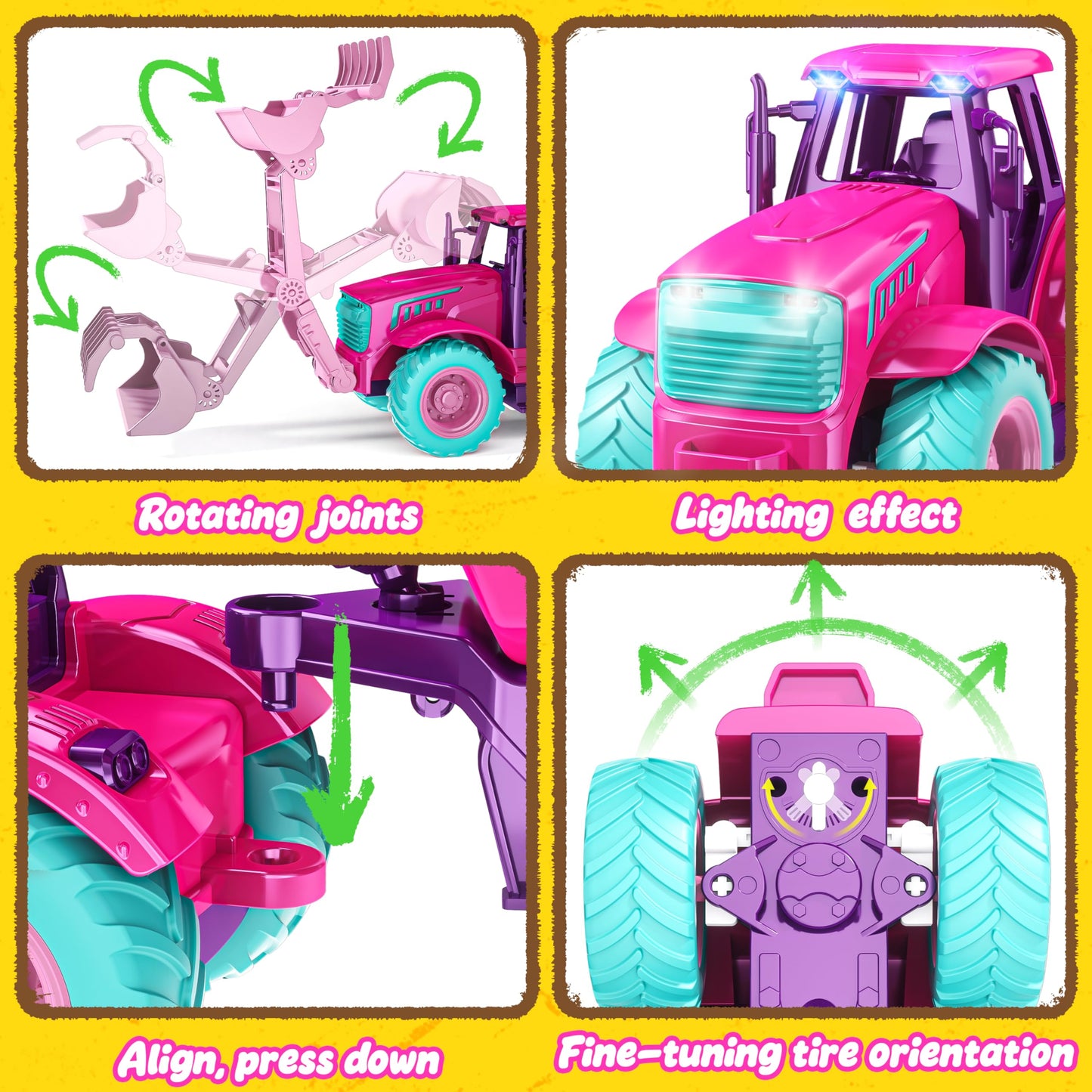 Funwee RC Tractor Toy Set with Lights & Sound – Rose Red