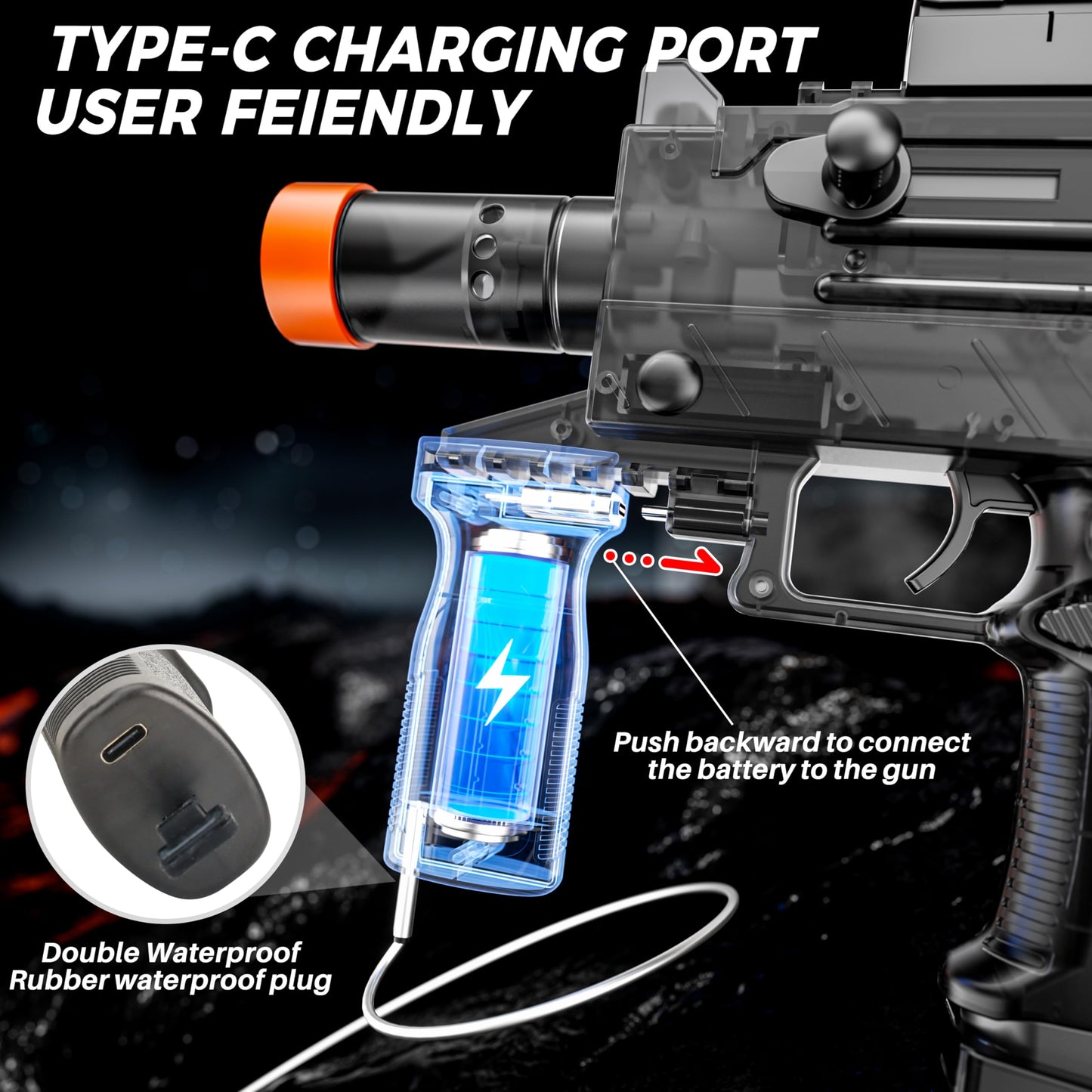 Funwee 2025 Electric Water Gun with Type-C Charging – Foggy Effect, Long Range Blaster (Black)