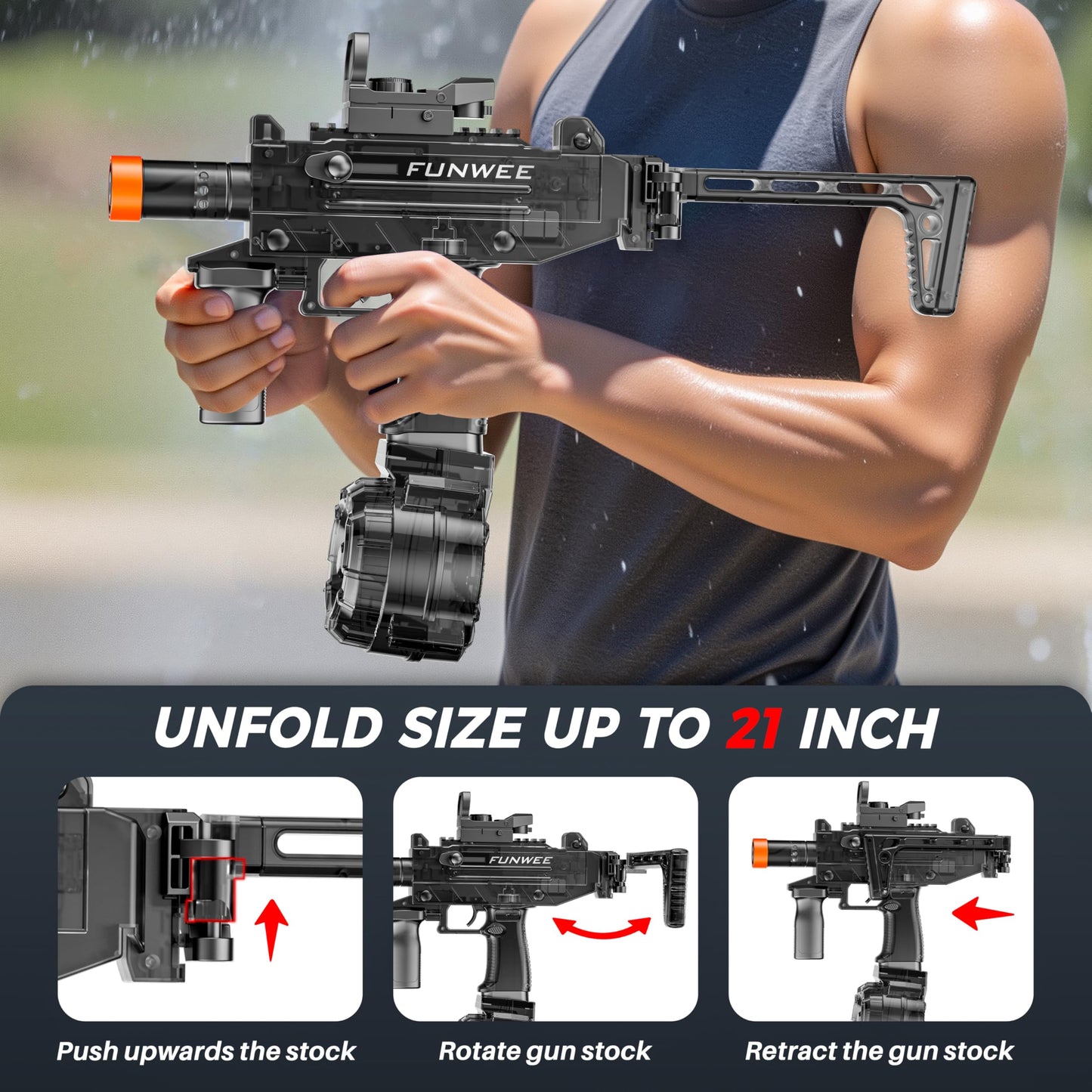 Funwee 2025 Electric Water Gun with Type-C Charging – Foggy Effect, Long Range Blaster (Black)